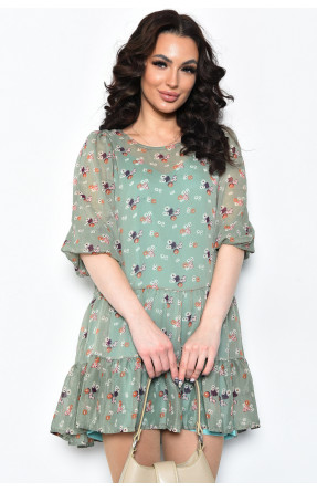 Платье женское шифоновое оливкового цвета в цветочек т112 171524C