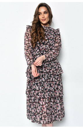 Платье женское шифоновое черного цвета в цветочек 201921 171564C