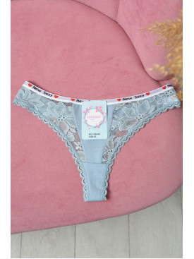 Стрінги жіночі з гіпюровими вставками сіро-блакитного кольору X2653 171604C