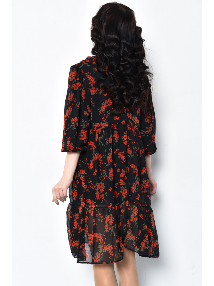 Платье женское шифоновое черного цвета с красными цветами 7033 171607C