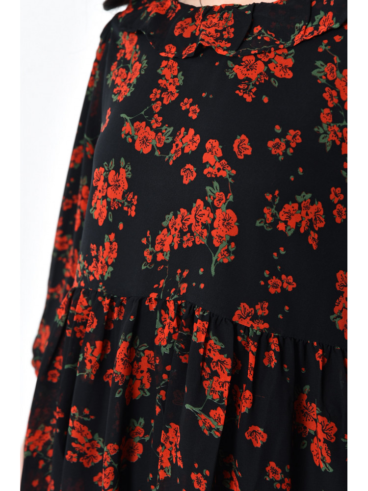 Сукня жіноча шифонова чорного кольору з червоними квітами 7033 171607C