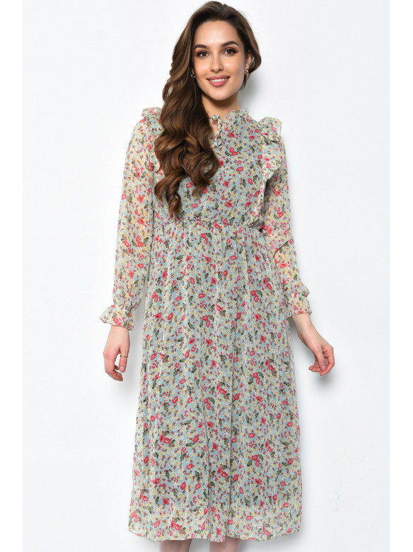Платье женское шифоновое мятного цвета с цветами 0558 171622C