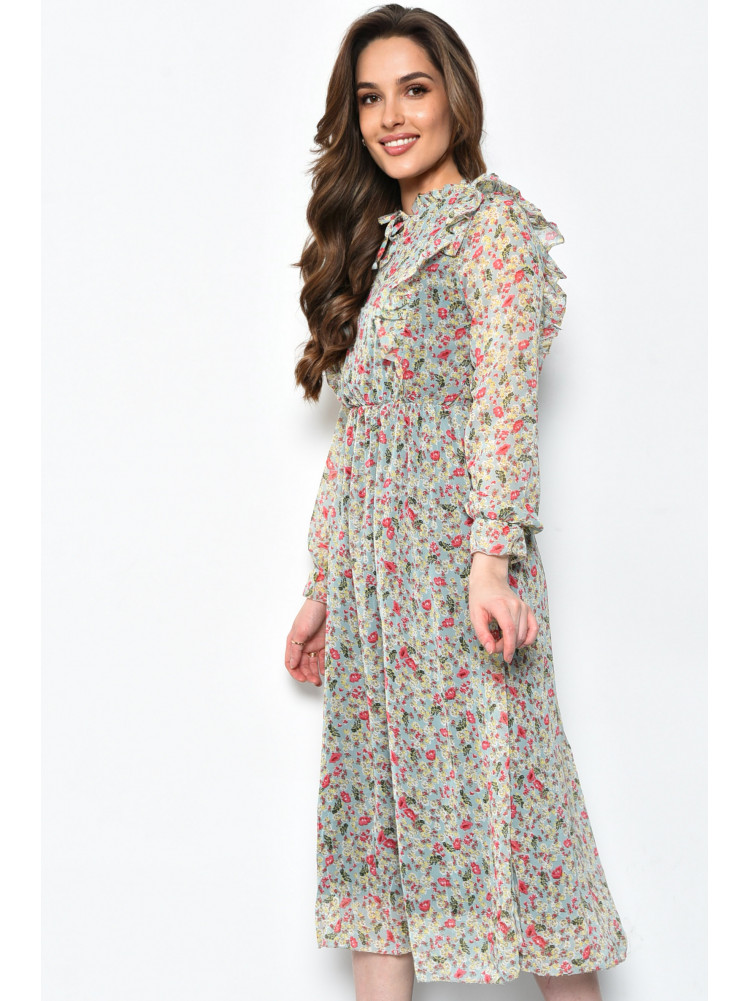 Сукня жіноча шифонова м`ятного кольору з квітами 0558 171622C