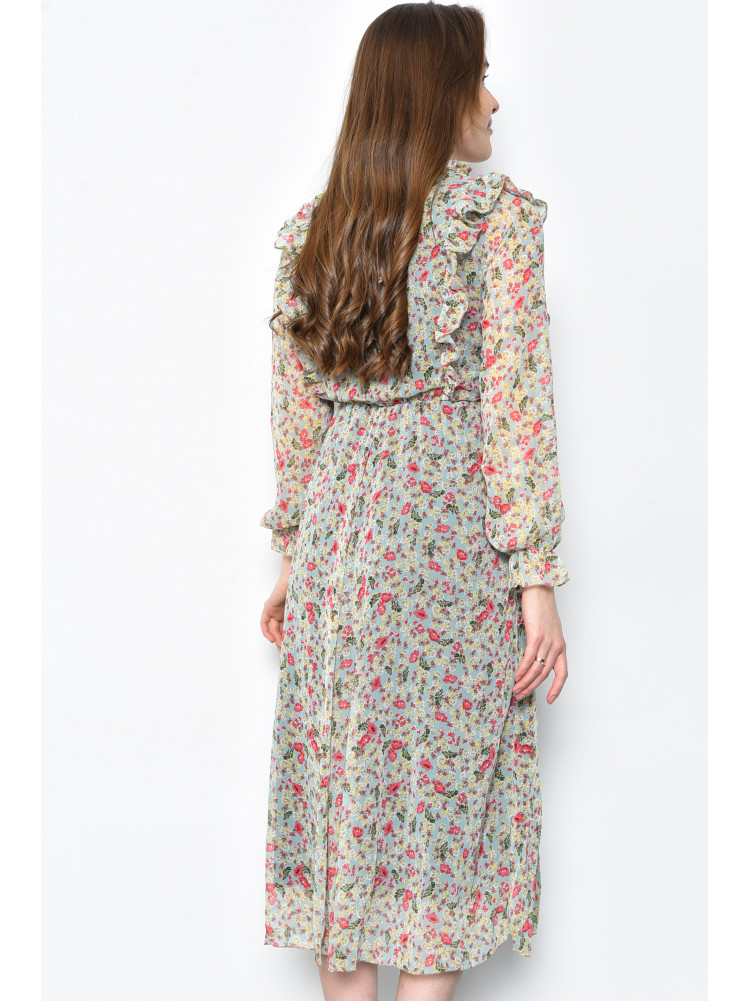 Платье женское шифоновое мятного цвета с цветами 0558 171622C