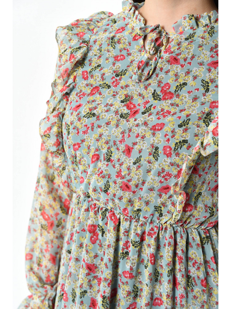 Сукня жіноча шифонова м`ятного кольору з квітами 0558 171622C
