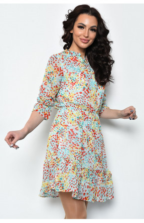 Платье женское шифоновое бирюзового цвета с разноцветными узорами 2008 171634C