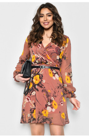 Платье женское шифоновое терракотового цвета с цветочными узорами 2003 171703C