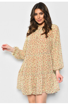 Платье женское шифоновое светло-салатового цвета в цветочек 171743C