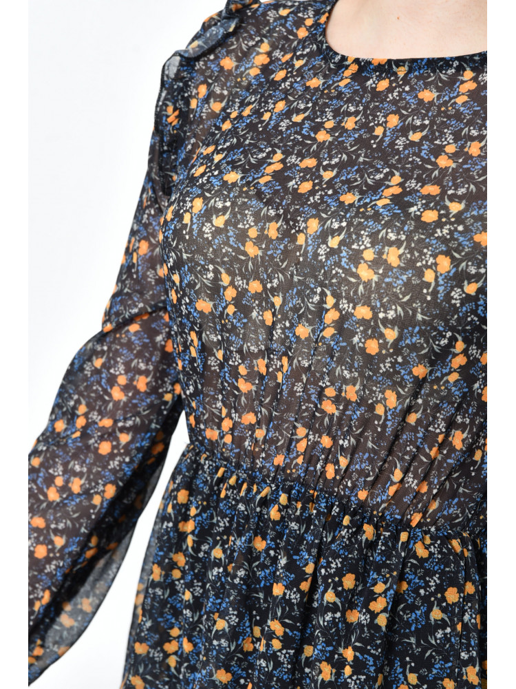 Платье женское шифоновое темно-синего цвета в цветочек 171762C