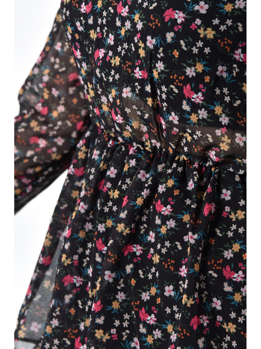 Платье женское черного цвета с цветочками 171995C