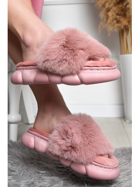 Капці домашні жіночі хутряні пудрового кольору 8233 172039C Капці домашні жіночі хутряні пудрового кольору 8233 172039C