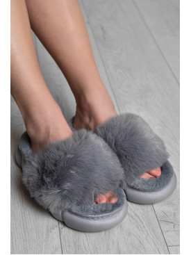 Капці домашні жіночі хутряні сірого кольору 8233 172044C Капці домашні жіночі хутряні сірого кольору 8233 172044C