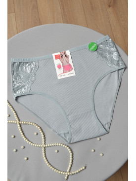 Трусы женские батальные с гипюровой вставкой серо-голубого цвета А2255 172077C