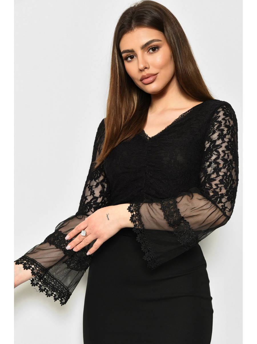 Блуза жіноча  гіпюрова однотонна чорного кольору 1439 172079C