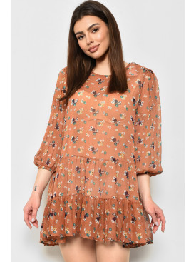 Сукня жіноча шифонова світло-коричневого кольору в квіточку т112 172129C Сукня жіноча шифонова світло-коричневого кольору в квіточку т112 172129C