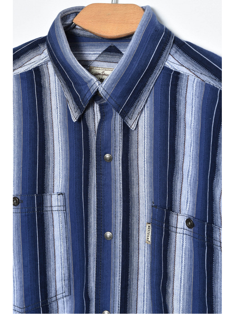 Рубашка мужская батальная в полоску синего цвета 172151C