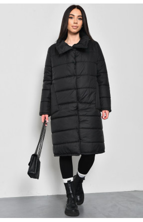 Куртка женская демисезонная удлиненная черного цвета 172251C