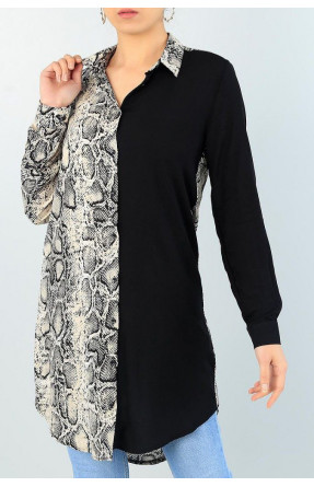 Рубашка удлиненная женская черно-бежевого цвета 172304C