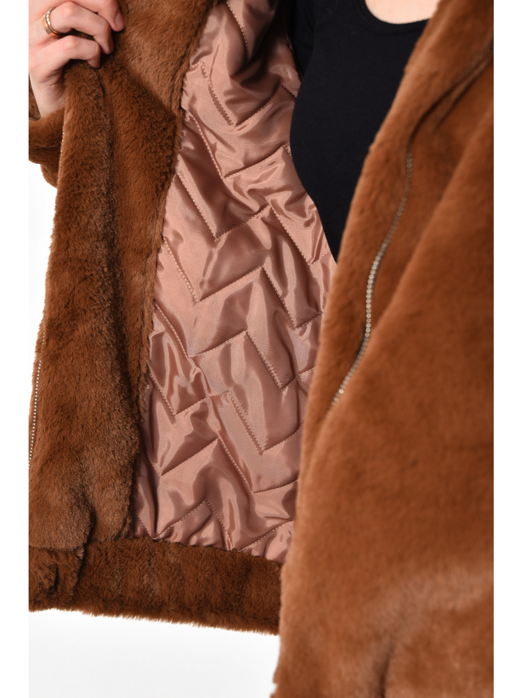 Шубка женская на искусственном меху коричневого цвета 761-1007 173114C
