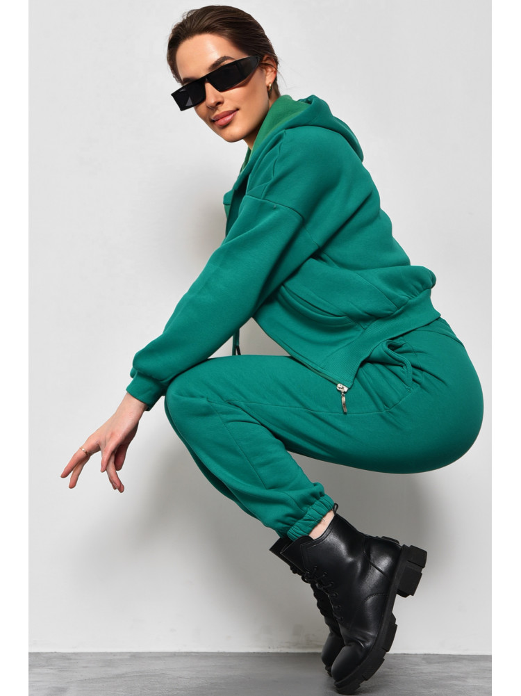 Спортивный костюм женский тройка на флисе зеленого цвета 3515-23 173217C