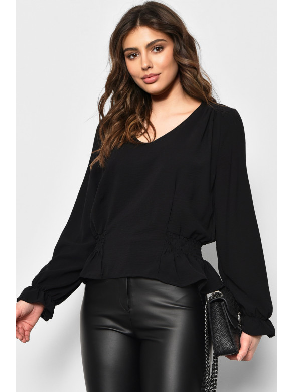 Блуза женская однотонная черного цвета 173592C