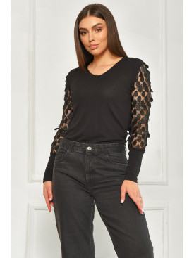 Блуза женская однотонная черного цвета 173618C Блуза женская однотонная черного цвета 173618C