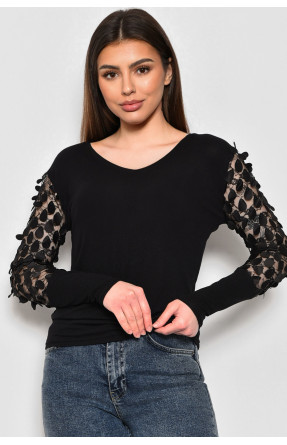 Блуза жіноча однотонна чорного кольору 173618C