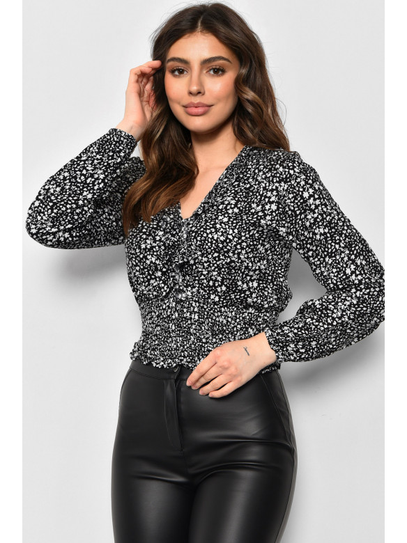 Блуза жіноча з принтом чорного кольору 173633C