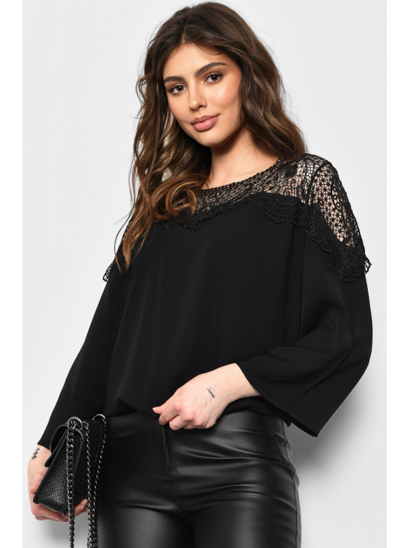 Блуза женская с коротким рукавом черного цвета 173653C