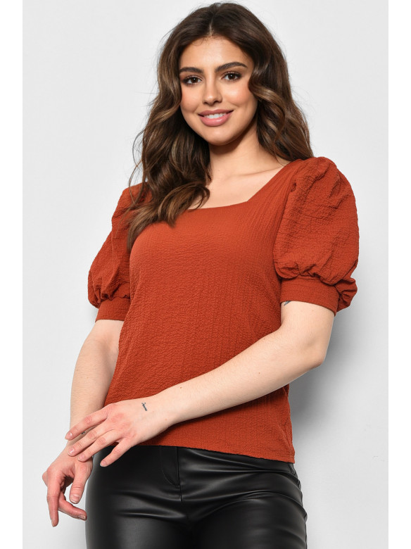 Блуза жіноча з коротким рукавом теракотового кольору 173656C