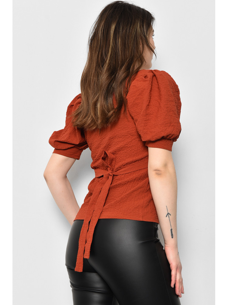 Блуза женская с коротким рукавом террактового цвета 173656C
