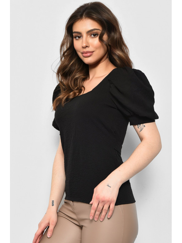 Блуза жіноча з коротким рукавом чорного кольору 173664C