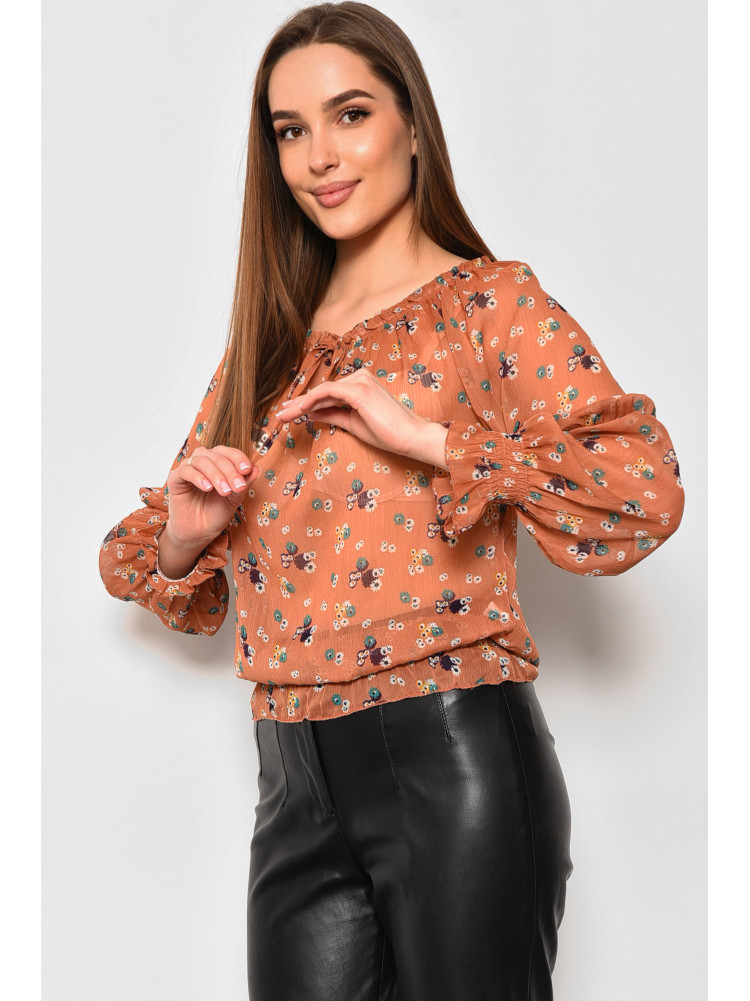 Блуза жіноча з принтом коричневого кольору 173676C