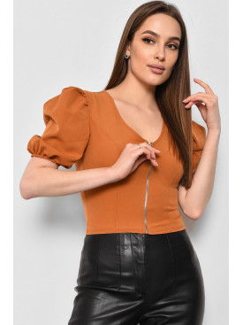 Блуза жіноча з коротким рукавом коричневого кольору 173687C