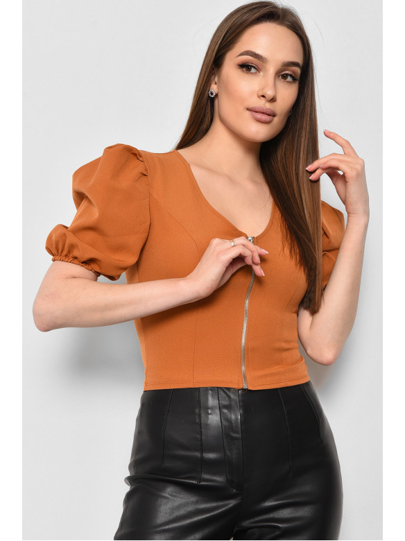Блуза женская с коротким рукавом коричневого цвета 173687C