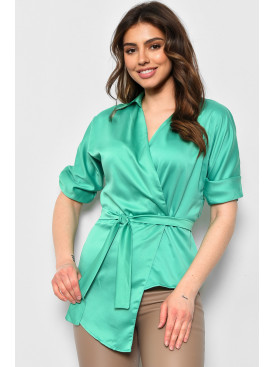 Блуза женская на запах зеленого цвета 173757C Блуза женская на запах зеленого цвета 173757C