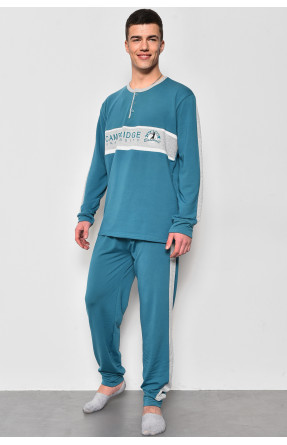 Пижама мужская на флисе полубатальная изумрудного цвета 5026 174132C