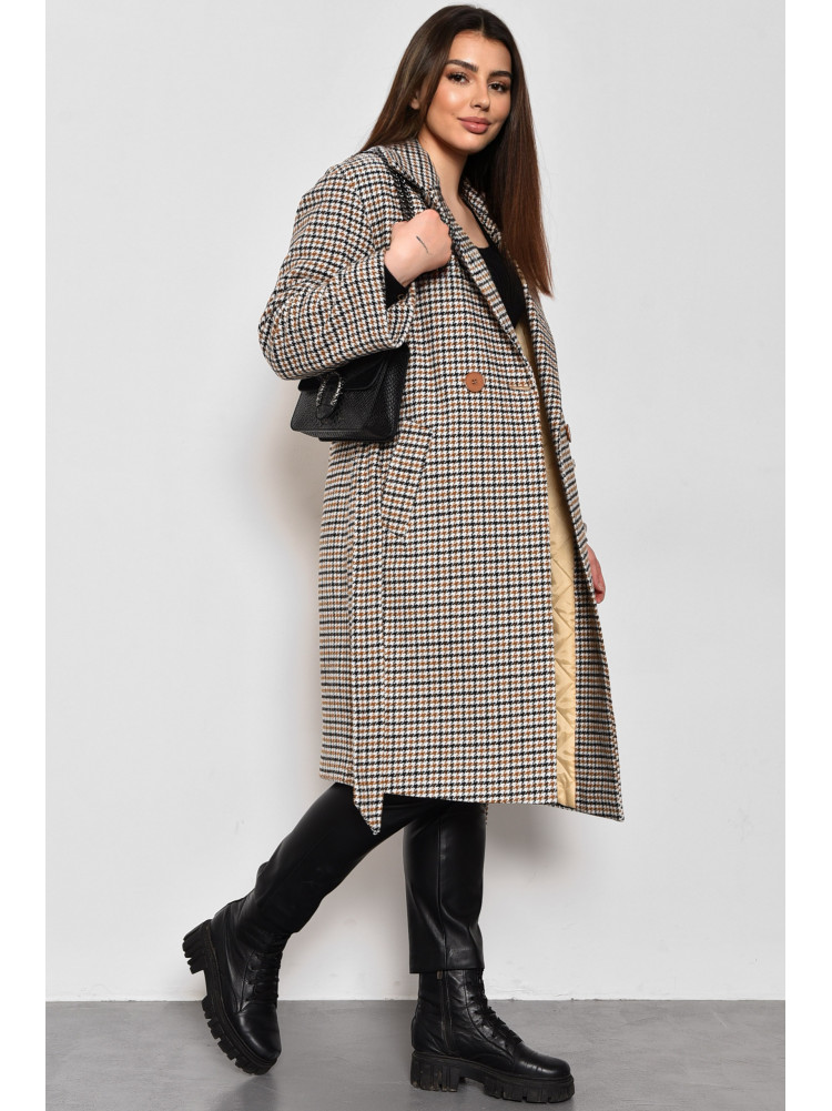 Пальто женское демисезонное черно-коричневого  цвета 5023-5017 174141C