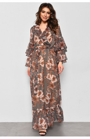 Платье женское шифоновое коричневого цвета с принтом 4007 174146C