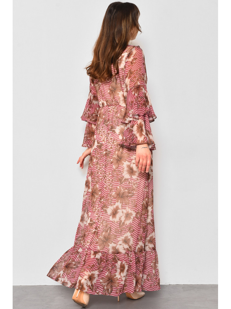 Платье женское шифоновое розового цвета с принтом 4007 174148C