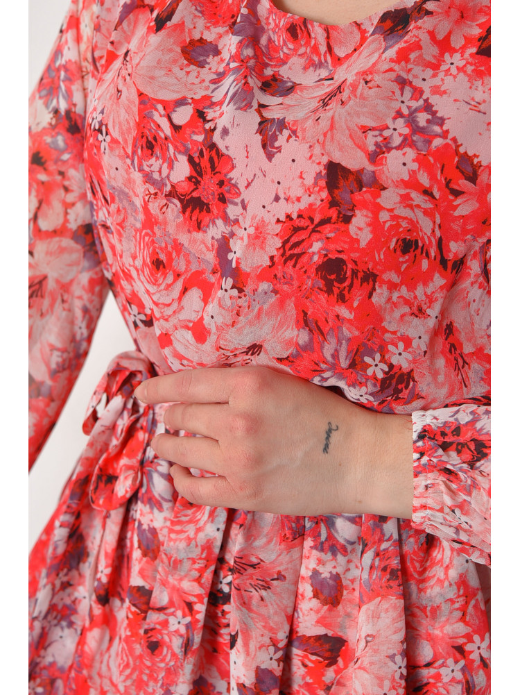 Сукня жіноча шифонова червоного кольору з принтом 174155C