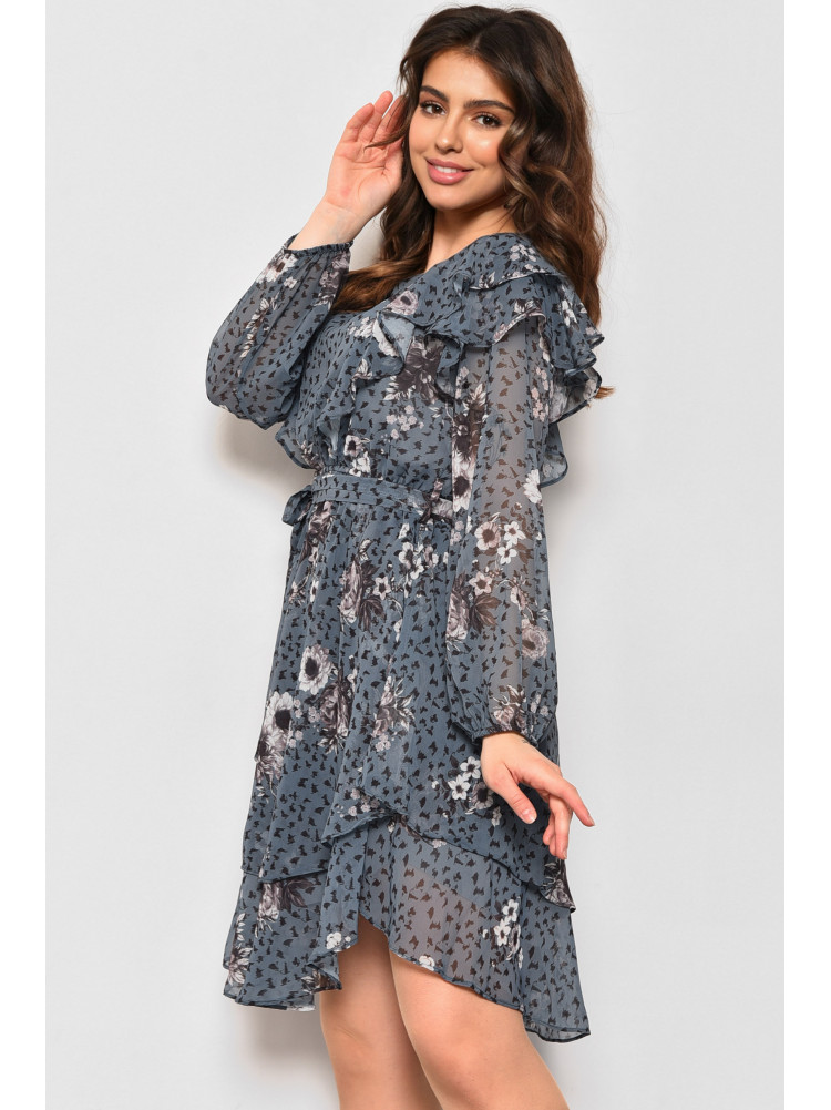 Платье женское шифоновое серого цвета с принтом 4001 174156C