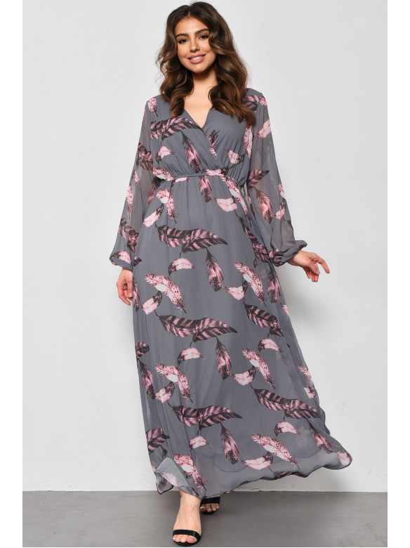 Платье женское шифоновое серого цвета с принтом 4006 174158C