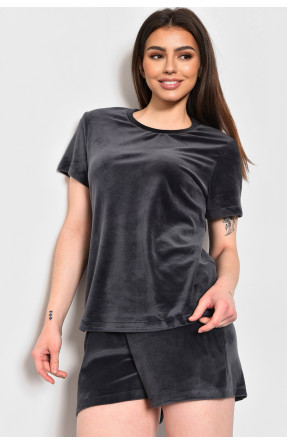 Піжама жіноча велюрова темно-сірого кольору 174372C