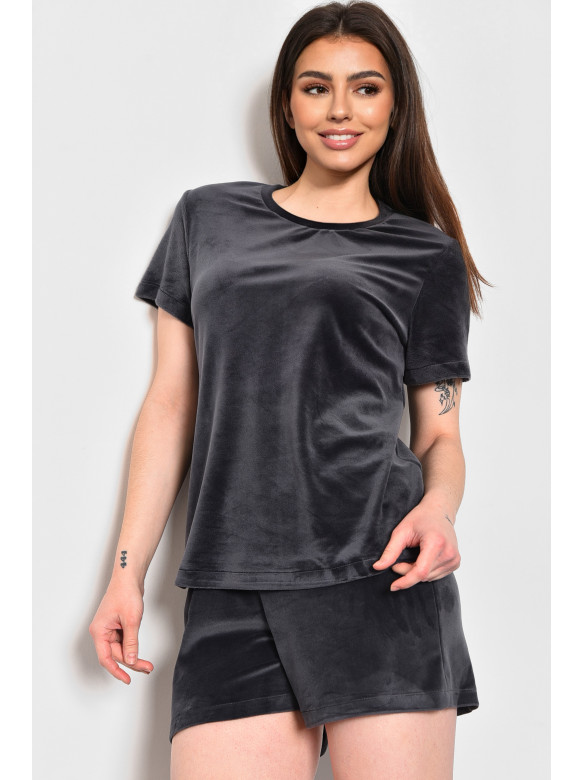 Пижама женская велюровая темно-серого цвета 174372C