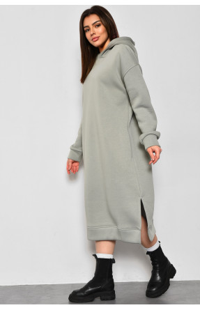 Платье-худи женское полубатальное на флисе серого цвета 9006 174390C