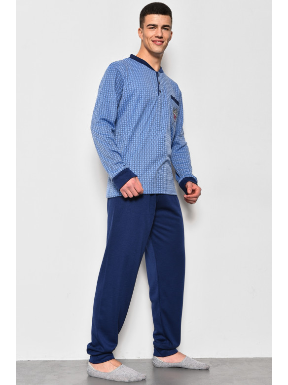 Пижама мужская на флисе полубатальная синего цвета 5024 174422C