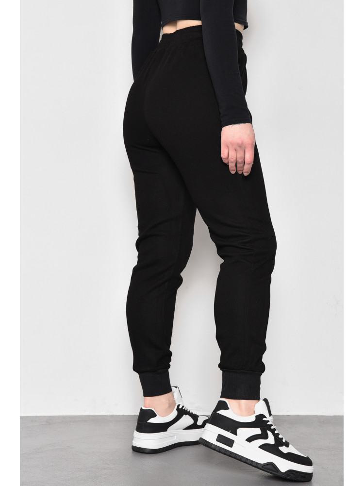 Спортивые штаны женские трикотажные черного цвета 1701 174462C