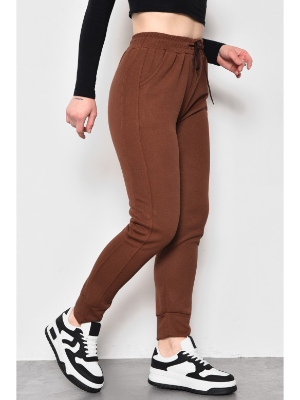 Спортивные штаны женские трикотажные коричневого цвета 1701 174465C