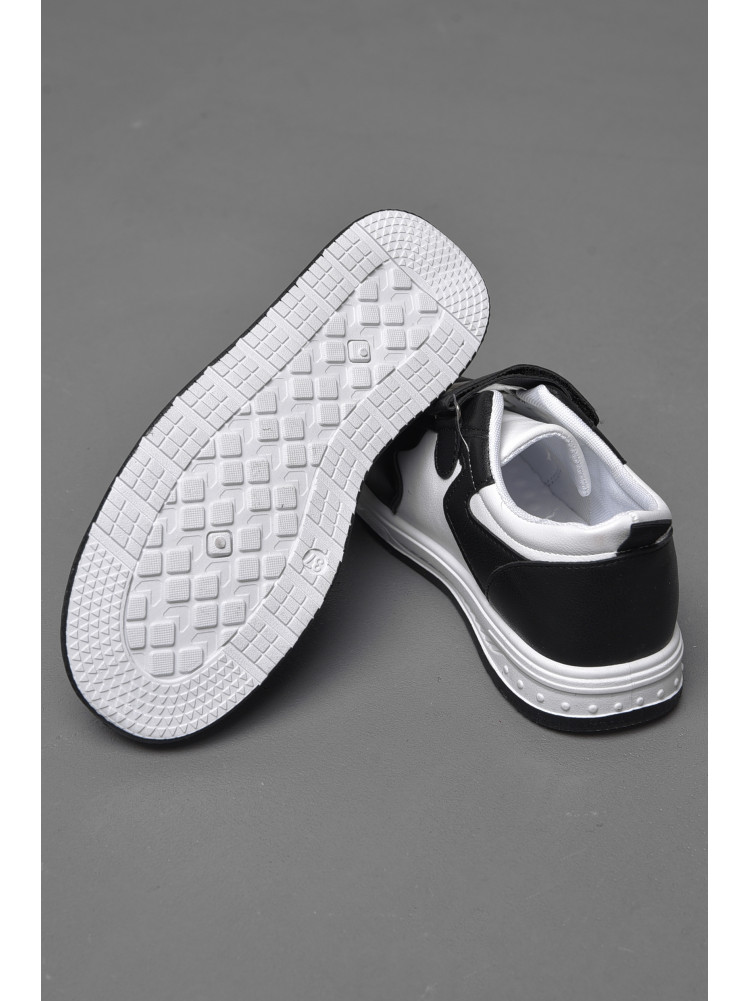 Кроссовки детские черно-белого цвета на липучке и шнуровке 502-002 174505C